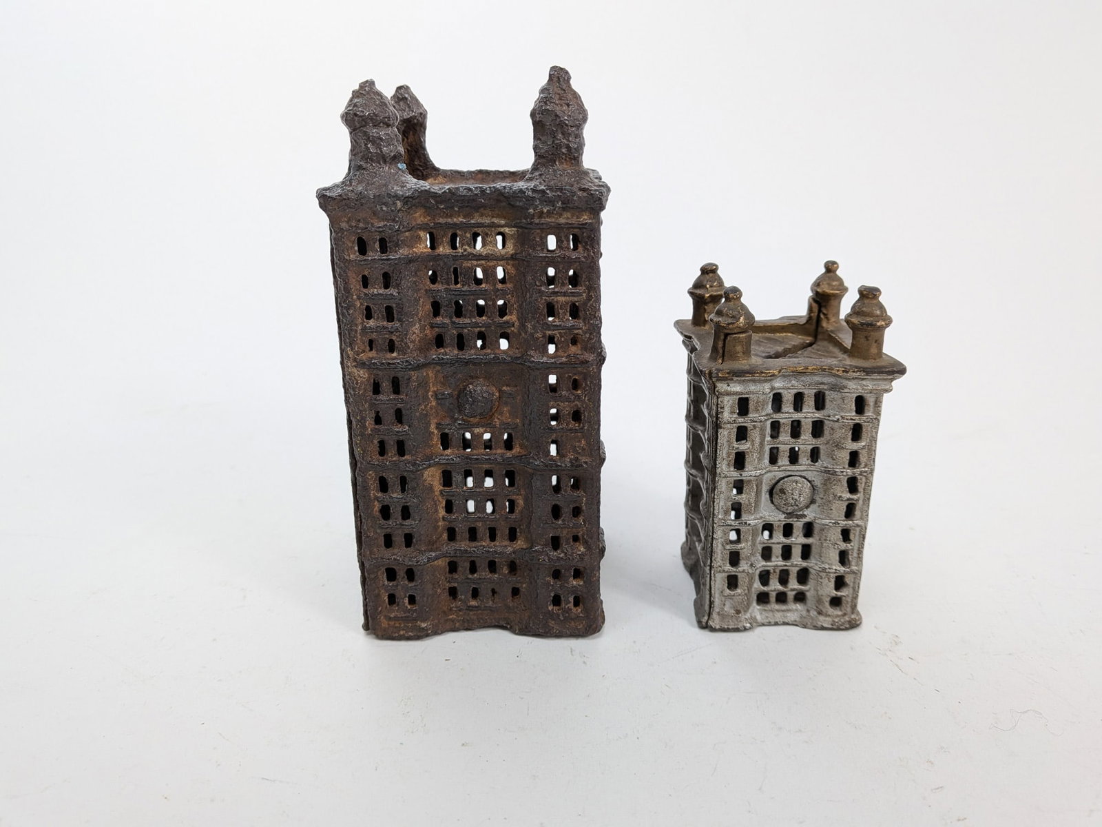 Pair Vintage A.C. Williams Cast Iron Skyscraper Coin Banks - 3
