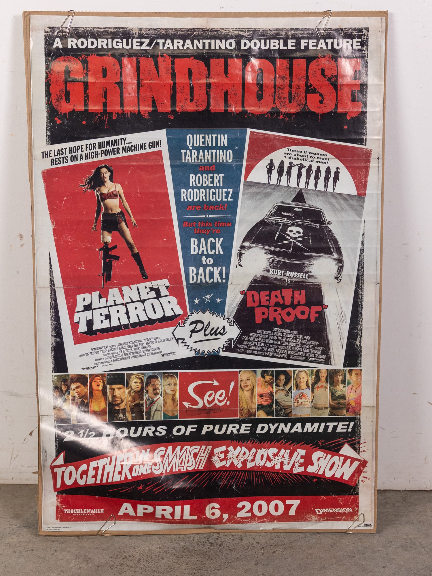 Vintage 2007 Grindhouse Movie Poster: Movie poster advertising the classic Tarantino/Rodriguez double feature of Death Proof and Planet Terror. Size 35" x 22" Literature Brooks Auction – Online Auction Terms & Conditions —R