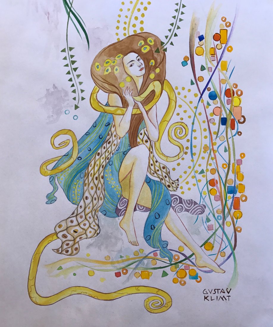 Signed Gustav Klimt: Signed Gustav Klimt Watercolor on Paper 13 ¼ x 11” Provenance: Gustav Ucicky , Vienna Descent from the above to the present owner. The painting is framed and in very good condition.