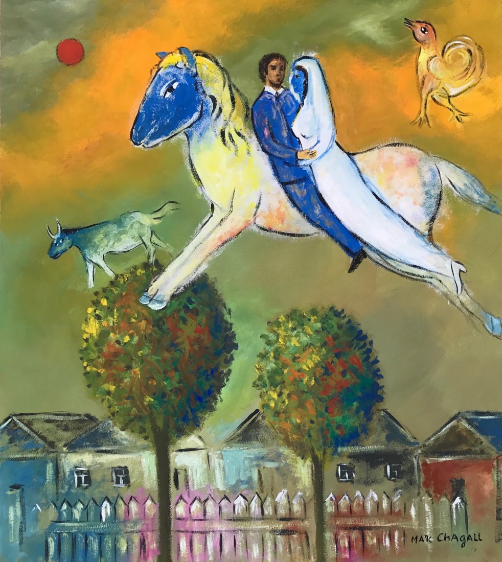 Marc Chagall (Gouache on Paper): Marc Chagall, Gouache on Paper, 14 7/8 x 13 1/8” Provenance: Mrs. James McLane, Los Angeles Acquired by a private collector in Houston. Certificate of authenticity by the historian and appraisal Jam