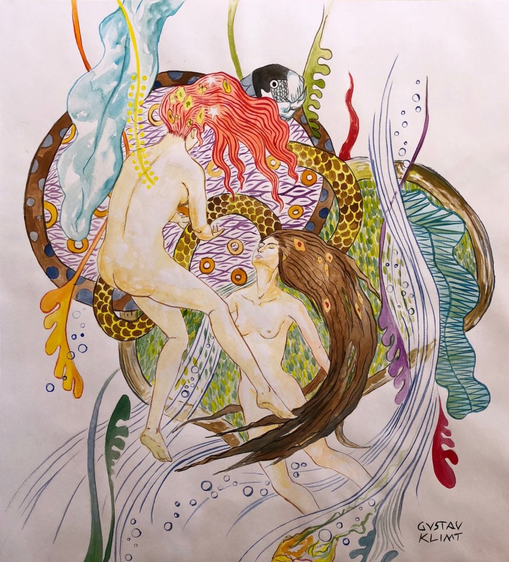 Watercolor on paper Painting: Signed Gustav Klimt Watercolor on Paper-Mixed Media 13 by 12inches. Provenance: Adquired by the Grandfather of the present owner and thence by descent. Property of an Austrian collector. The Painting 