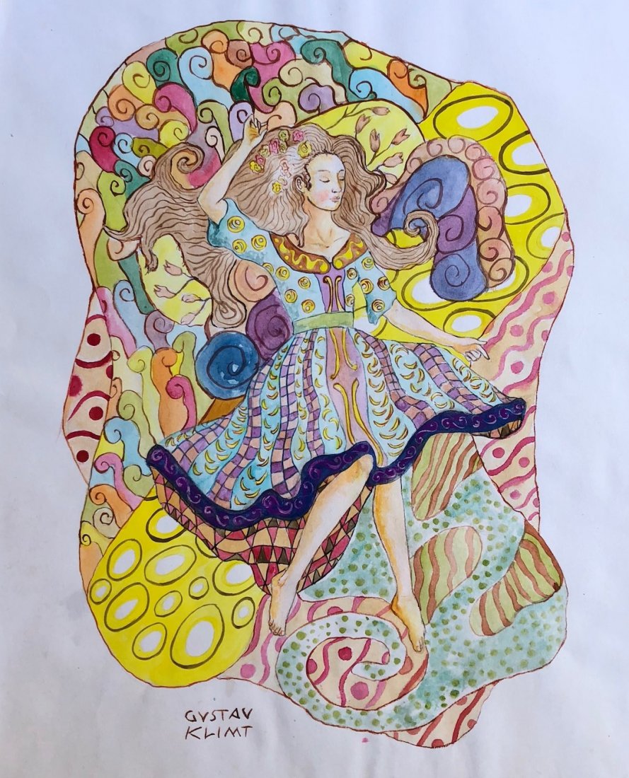 Painting Signed Gustav Klimt: Signed Gustav Klimt lower Left, Watercolor on Paper painting , Size: 13 ½ x 11”. The Painting is framed