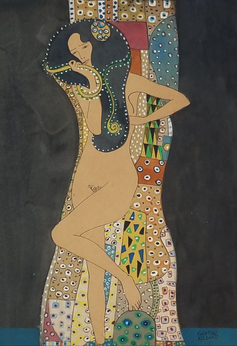 Mixed media on paper signed Gustav Klimt (1 of 1)