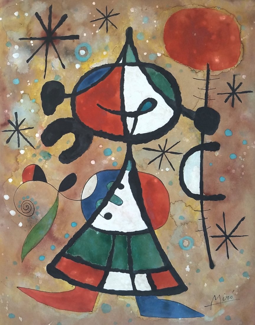 Mixed media on paper painting signed Miro (1 of 1)