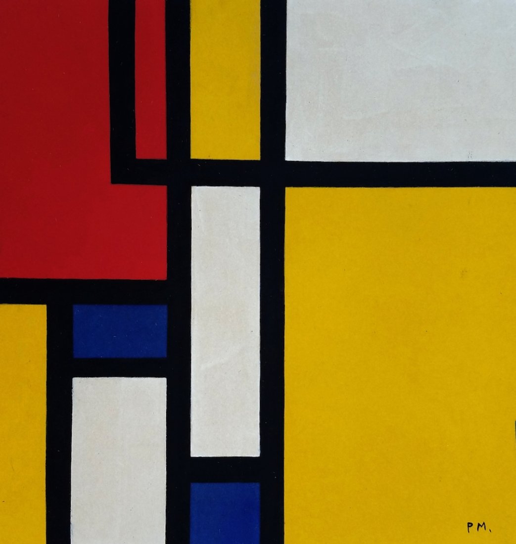 Piet Mondrian ATTR. (Gouache on paper): Gouache on paper painting signed lower right PM. Size: 11 3/4 by 11 inches. This painting comes with a Attribution COA. Also the painting is framed.
