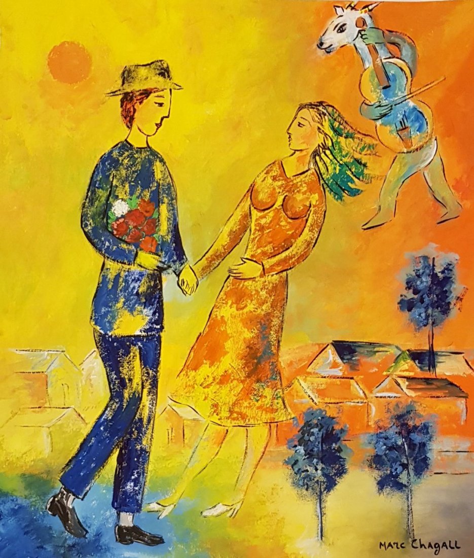 Signed Marc Chagall (Gouache on Paper) (1 of 3)