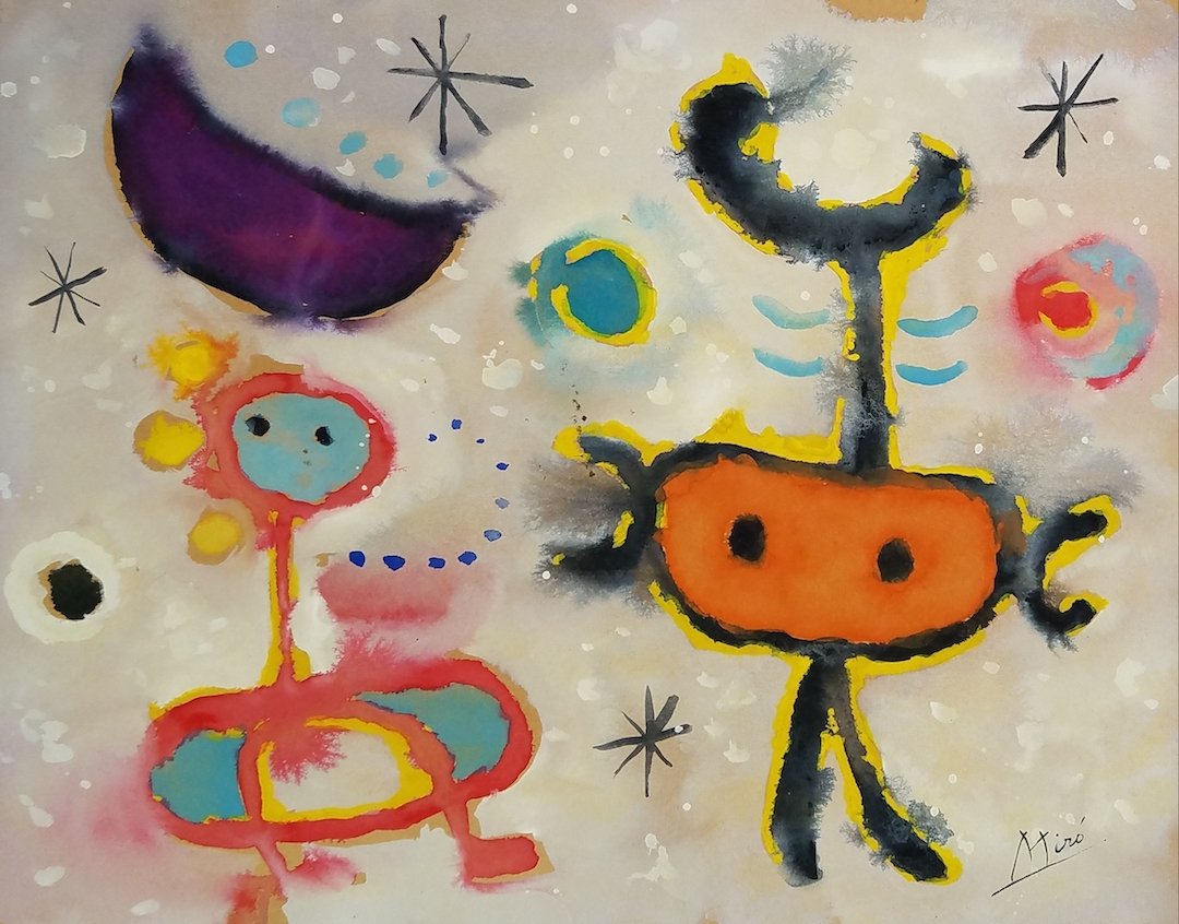 Mixed media on paper Painting Signed Miro (1 of 3)