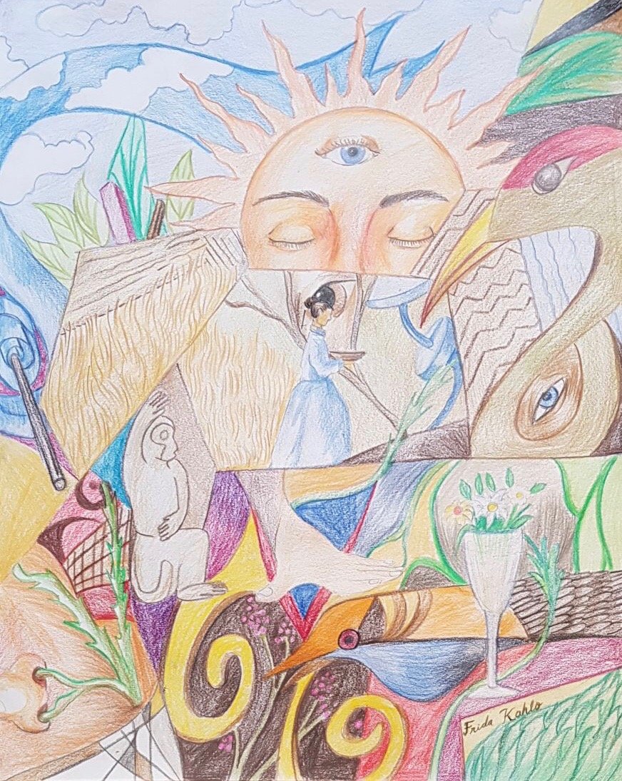 Frida Kahlo (Colored Pencil on Paper): Unique Frida Kahlo Colored Pencils on Paper Painting. The Painting is signed . Dimensions: 14 3/4 by 11 5/8 inches. Collection Of Edith Lewin , California . Documentation from INBA Mexico. The Paintin