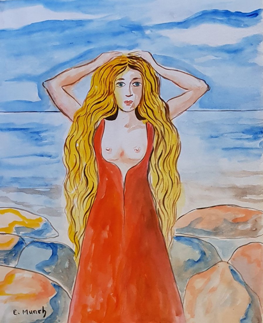 Signed E. Munch (Watercolor on paper) (1 of 3)