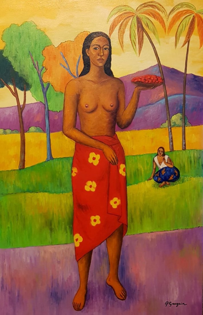 Paul Gauguin (Oil on Canvas): Paul Gauguin Oil on canvas painting signed lower right P. Gauguin. painting measures: 27 3/4 by 22 1/4 inches, with fame: 32 5/8 by 22 1/2 inches. The painting has a COA, Provenance: M. Halfdan Nobel