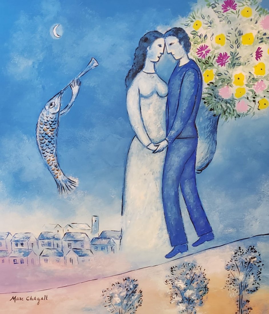 (Gouache on Paper) painting: Gouache on paper painting signed lower left "Marc Chagall" Measures: 15 by 13 1/8 inches, the artwork is framed.