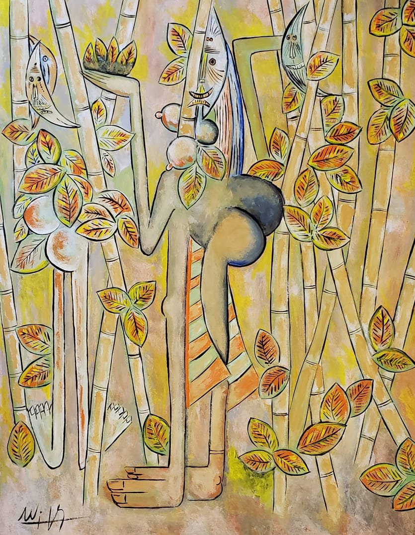 Cuban painting (Gouache on Paper): Gouache on paper painting signed lower left, measures: 13 1/8 by 10 1/8 inches, the artwork is framed.