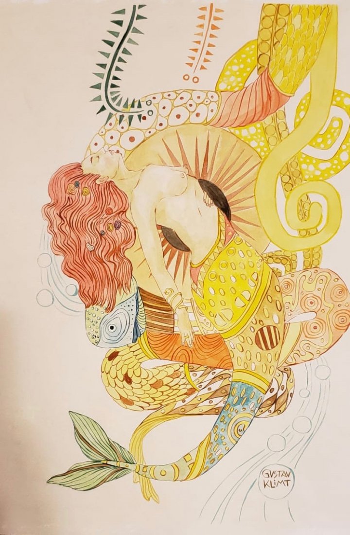 Gustav Klimt (Watercolor on paper): Gustav Klimt Watercolor on Paper Painting Signed Lower Right Gustav Klimt . Size: 14 x 11 1/8" Private Collection Brussels . This Painting comes with a certificate