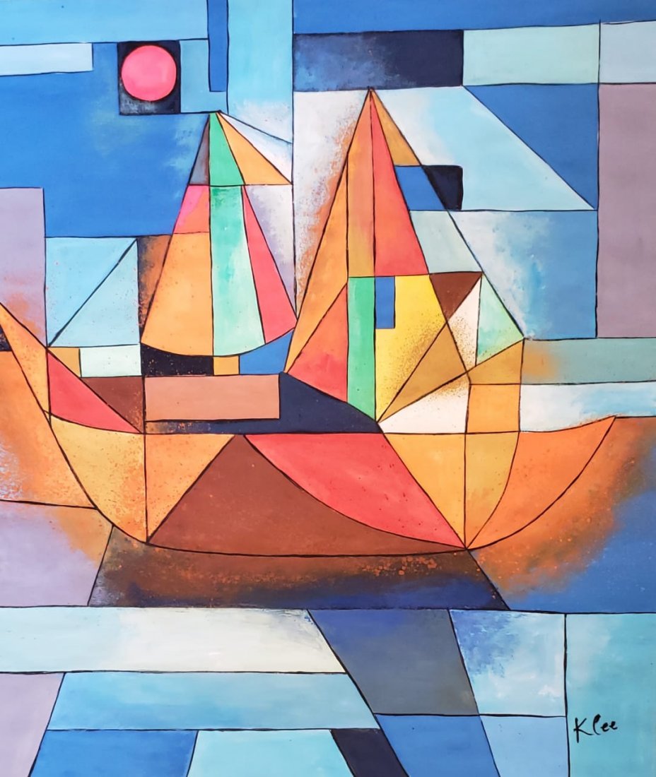 Watercolor on paper Painting: Signed In black Lower Right "Klee" Watercolor on paper Painting Size: 13 3/4 x 12 , Image: A ship in cubist style. Provenance: This painting is from a private collection in Switzerland acquired in 193