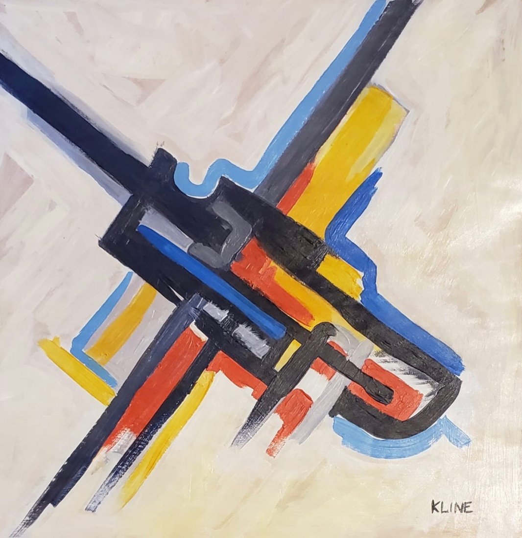 American Painting (Oil on Paper): Oil on paper painting signed lower left in black "Kline", Measures: 12.5 by 12 1/4. Provenance: Acquired directly from the artist, private collection Massachusetts USA. The painting is framed