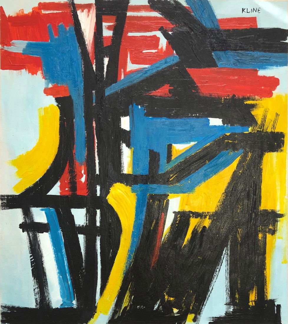 Franz Kline (Oil on Paper) In the Style Of: Gouache on paper painting appears upper right Kline. Painting Size; 14 x 12.5 inches. Provenance; Private collection New York, acquired from a friend of the artist around 1960. Franz Kline In the Styl