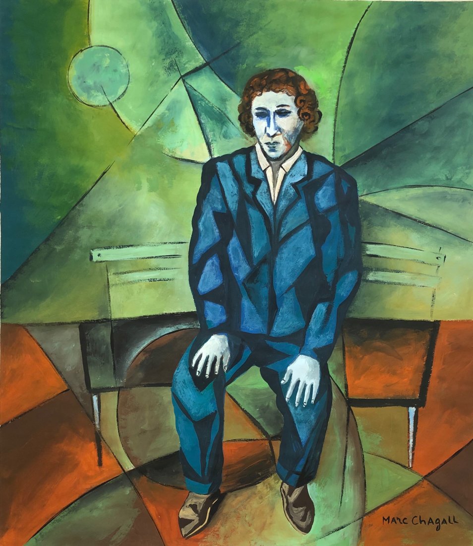Marc Chagall (Gouache on Paper ) In the Style of: Gouache on paper painting appears lower right Marc Chagall. Painting size; 13 by 11 1/4 inches. Provenance: Private Collection NY, acquired from ludwing neugas New York 1964. Marc Chagall In the Style