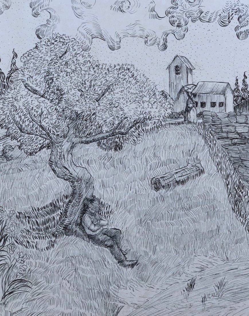 Vincent van Gogh (Ink on paper) In the Style of: Vincent appears lower left, Measures: 14 x 12 Inches, technique Ink on paper.Provenance:Private collection United states, anon sale 2005 , Collection of Henricus Petrus Holland. Lived between (30 Marc