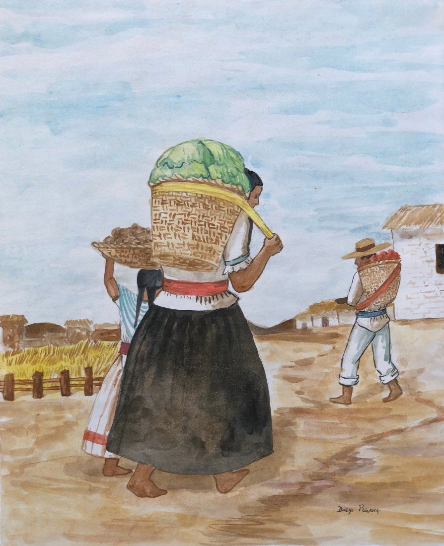 Diego Rivera (Watercolor on Paper) in the Style of: Diego Rivera appears lower right. Painting Size: 14.5 x 12 inches. Provenance: Tascende Gallery Mexico. Mr. Julio Amadon. Private Collection Mexico City. Diego Rivera In the style of (December 8, 1886