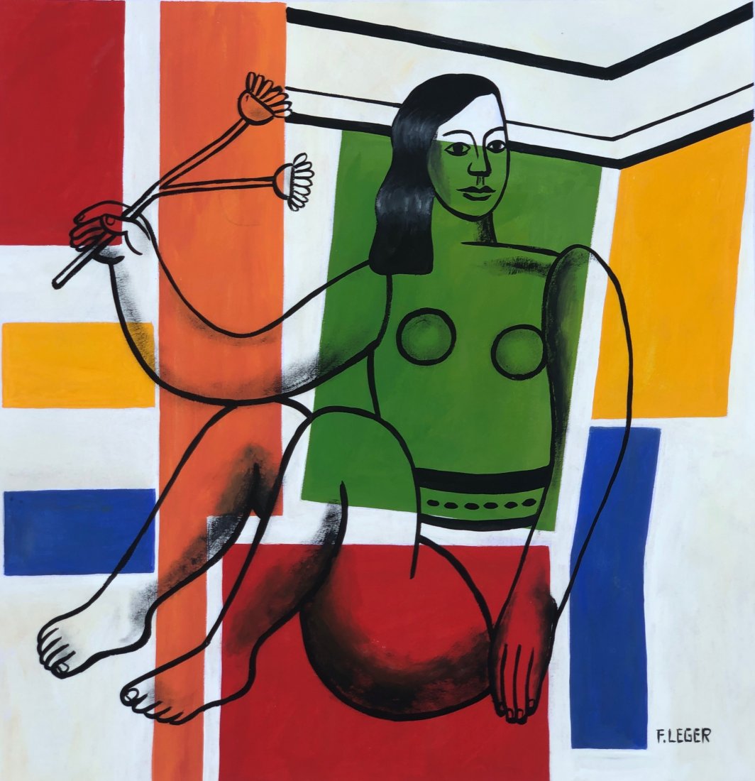 Fernand Leger (Watercolor on Paper) Style of: F. Leger appears lower right. Painting Size: 13 x 13 inches. Technique; Watercolor on paper Provenance: owner in Italy acquired from Alessandro Grassi , Milan, who acquired from the artist. Lived Betw