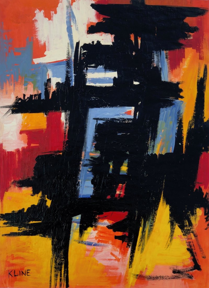Franz Kline (Oil on Paper) in the style of: Kline appears lower left, Technique: Gouache on paper, Size: 14 1/2 by 12 1/2 inches. Provenance: Mitchell Shaheen Collection. Sale in Houston TX. Franz Kline In the Style Of (May 23, 1910 – May 13,