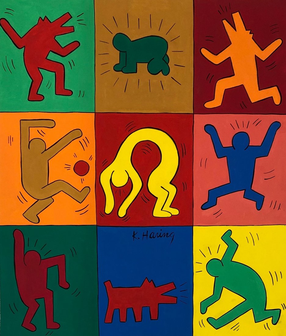 Keith Haring (Gouache on Paper) in the style of: K. Haring appears, Measures: 14 ½ x 12 ½ Inches. Technique: Gouache on paper. Provenance: Acquired directly from the artist by the present owner in 1988. Lived between (May 4, 1958 Â–