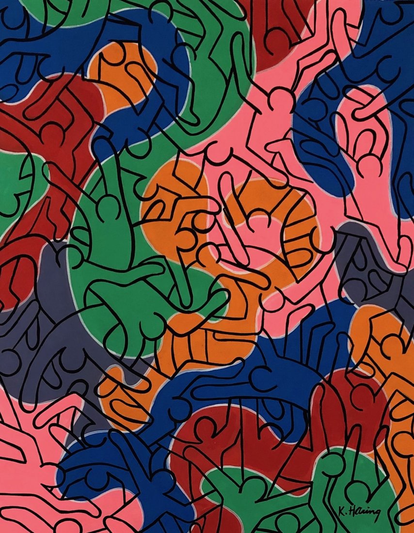 Keith Haring (Gouache on Paper ) in the style of: Appears K. Haring lower right, Measures: 13 5/8 X 10 ¾ Inches. Technique: Gouache on paper. Provenance: Private collection West Palm Beach Florida acquired from the artist in New York by 1986 f