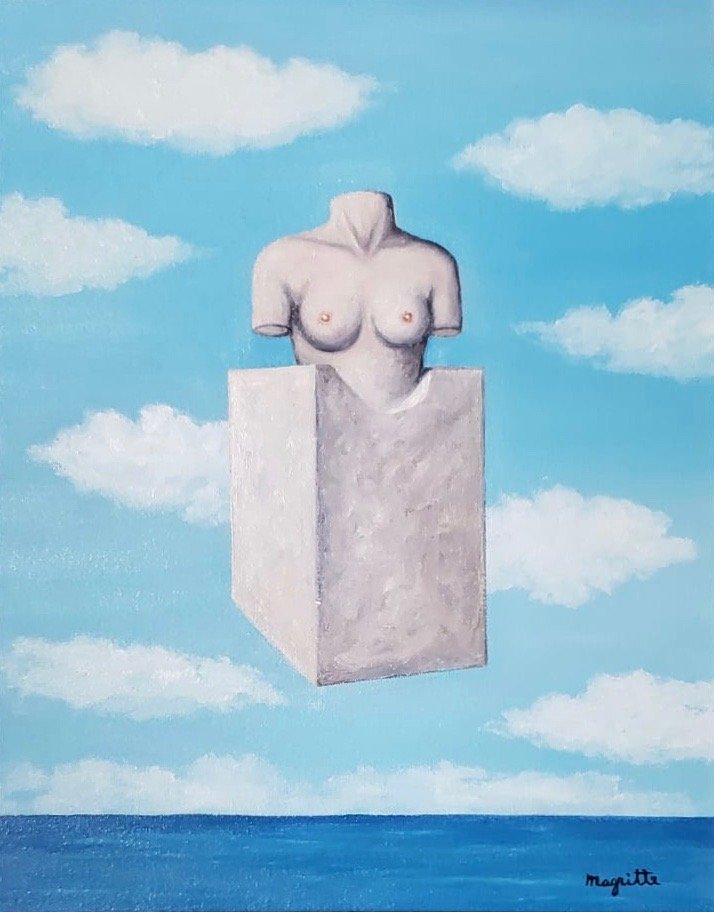 Rene Magritte (Oil on Canvas) In the Style of: Magritte appears lower right. Technique: Oil on Canvas. Measures: 14 1/4 by 11 1/8 inches. Provenance:Private Collection France, Sold from Maurice Marol then descent to the present owner. Lived Betwee