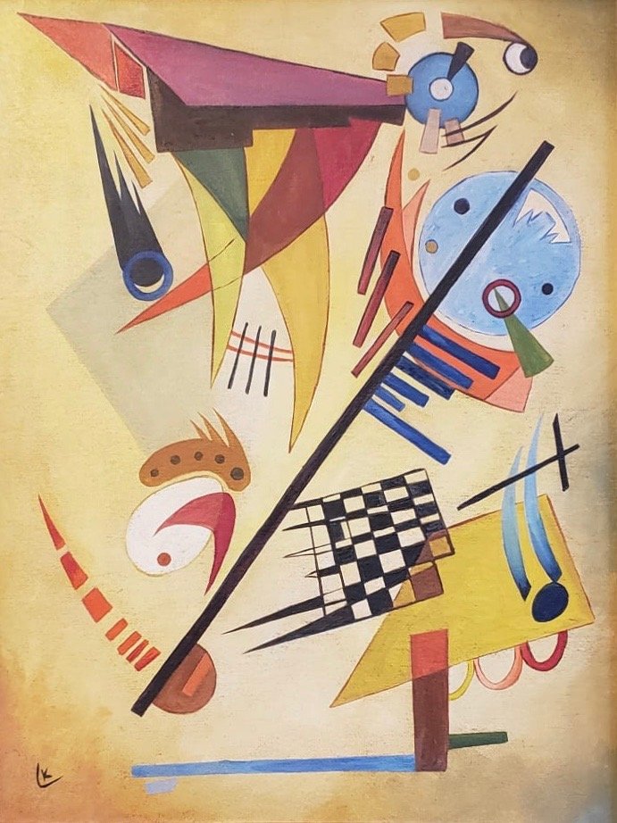 Wassily Kandinsky (Oil on Canvas) Style of: Kandinsky appears upper left. Technique: Oil on Canvas. Measures: 16 x 12 1/4 inches. Provenance: Dr. Hans Luhdorf, Private sale 1950. Lived Between (16 December [O.S. 4 December] 1866 – 13 December