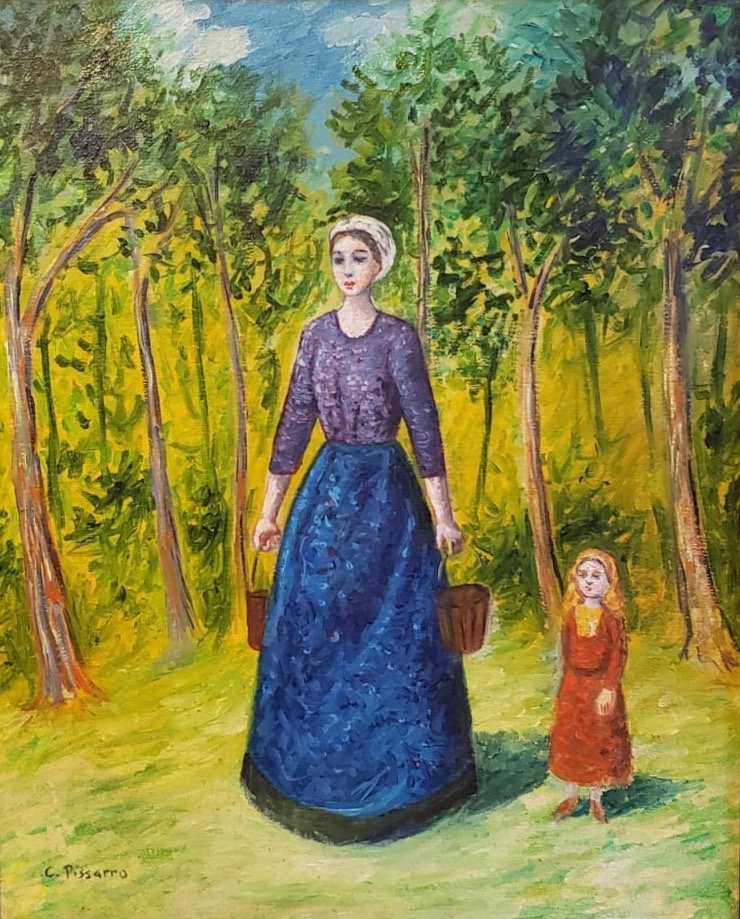 Camille Pissarro (Oil on canvas) In the Style of: C. Pissarro appears lower left. Technique: Oil on Canvas. Measures: 16 1/4 x 13 1/4 inches. Provenance: Seller in Houston Texas , Private Collection . Lived Between (10 July 1830 – 13 November 1903)