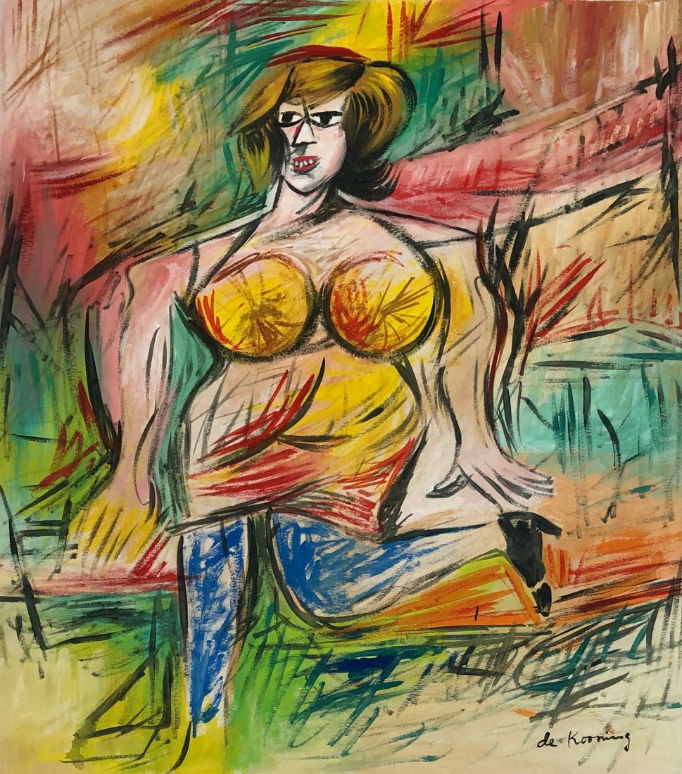 Willem de Kooning (Gouache on paper) In the Style of: de Kooning appears in Lower Right. Measures: 14 1/4 x 12.5 inches. Technique: Gouache on Paper. Provenance: Private collection Texas . Lived between (April 24, 1904 – March 19, 1997) was a Dutch-Ame