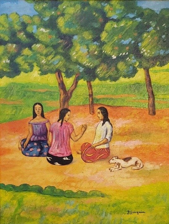 Paul Gauguin (Oil on Canvas) in the style of: P. Gauguin appears lower right. Measures: 13 1/8 x 10 inches. Technique: Oil on canvas. Provenance: Francisco Durrio France , Private collection Spain Lived between (7 June 1848 – 8 May 1903) was a 