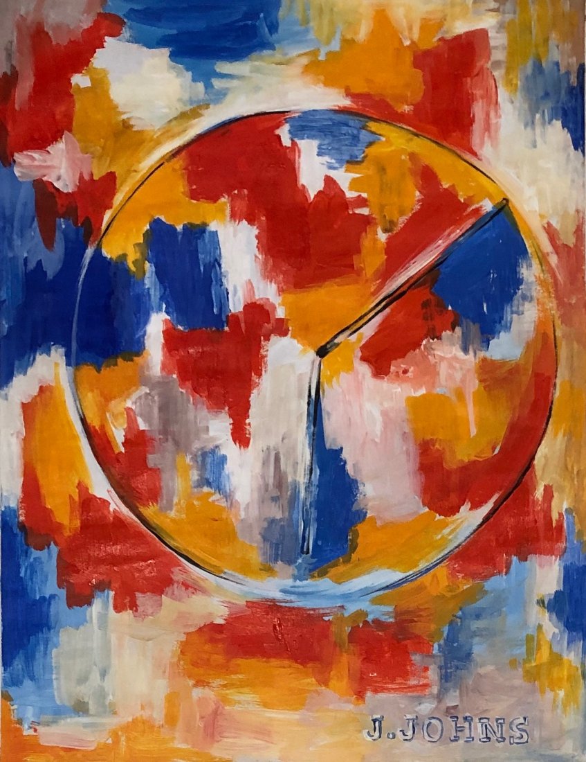 Jasper Johns (Gouache on paper) in the style of: J. Johns appears lower right. Measures: 12 1/2 x 9 1/2 inches. Technique: Gouache on paper. Provenance: Acquired directly from the artist private collection West Palm beach Florida. ( born May 15, 193