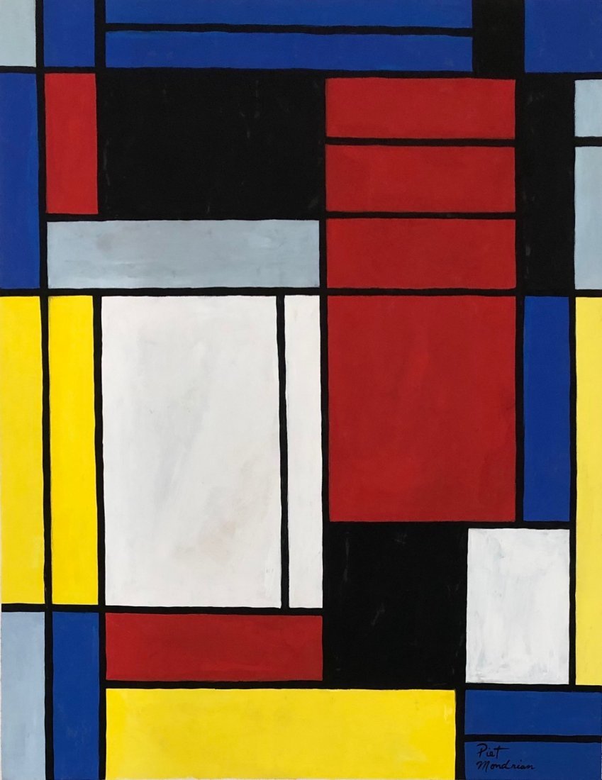 Piet Mondrian (Watercolor on Paper) in the style of: Piet Mondrain appears lower right, Measures: 15 X 11 ¾ Inches. Technique: Watercolor on paper. Provenance: Private collection Europe Anon sale 2000 Acquired by the son of the last owner. Lived betwee