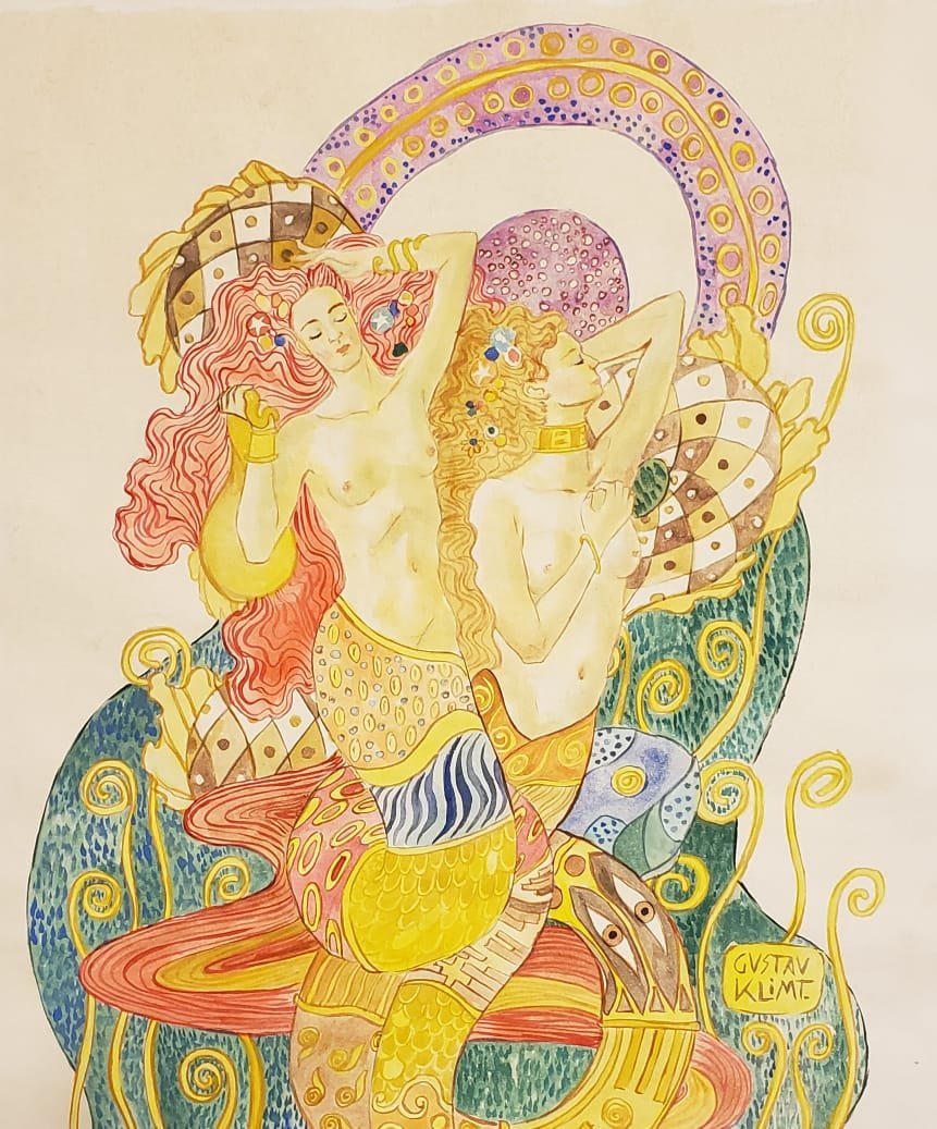 Gustav Klimt (Watercolor on Paper) In the Style of: Gustav Klimt appears lower right. Measures: 12 3/4 x 11 inches. Technique: Watercolor on paper. Provenance:Purchase in Vienna 1921 by Lukas Bauer Sold in 1942 to Mr. Steiner, Private collection Europe