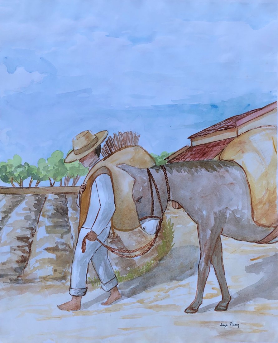 Diego Rivera (Watercolor on Paper) in the Style of: Diego Rivera appears lower right. Measures: 20 3/8 x 16 3/8 inches. Technique: Watercolor on paper. Provenance: Miguel de Campos Mexico,Acquired directly from the artist in Mexico Df Sold To a private