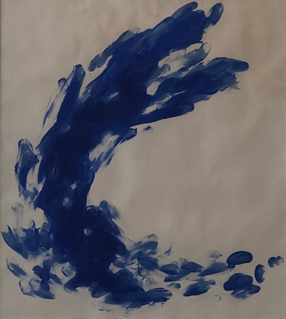 Yves Klein (Blue Pigment on paper) in the style of: Yves Klien appears on verso. Measures: 13.5 x 12.5 inches. Technique: Blue pigment on paper. Provenance: Private collection West palm Beach Florida . Lived between (31 December 1869 – 3 November 195