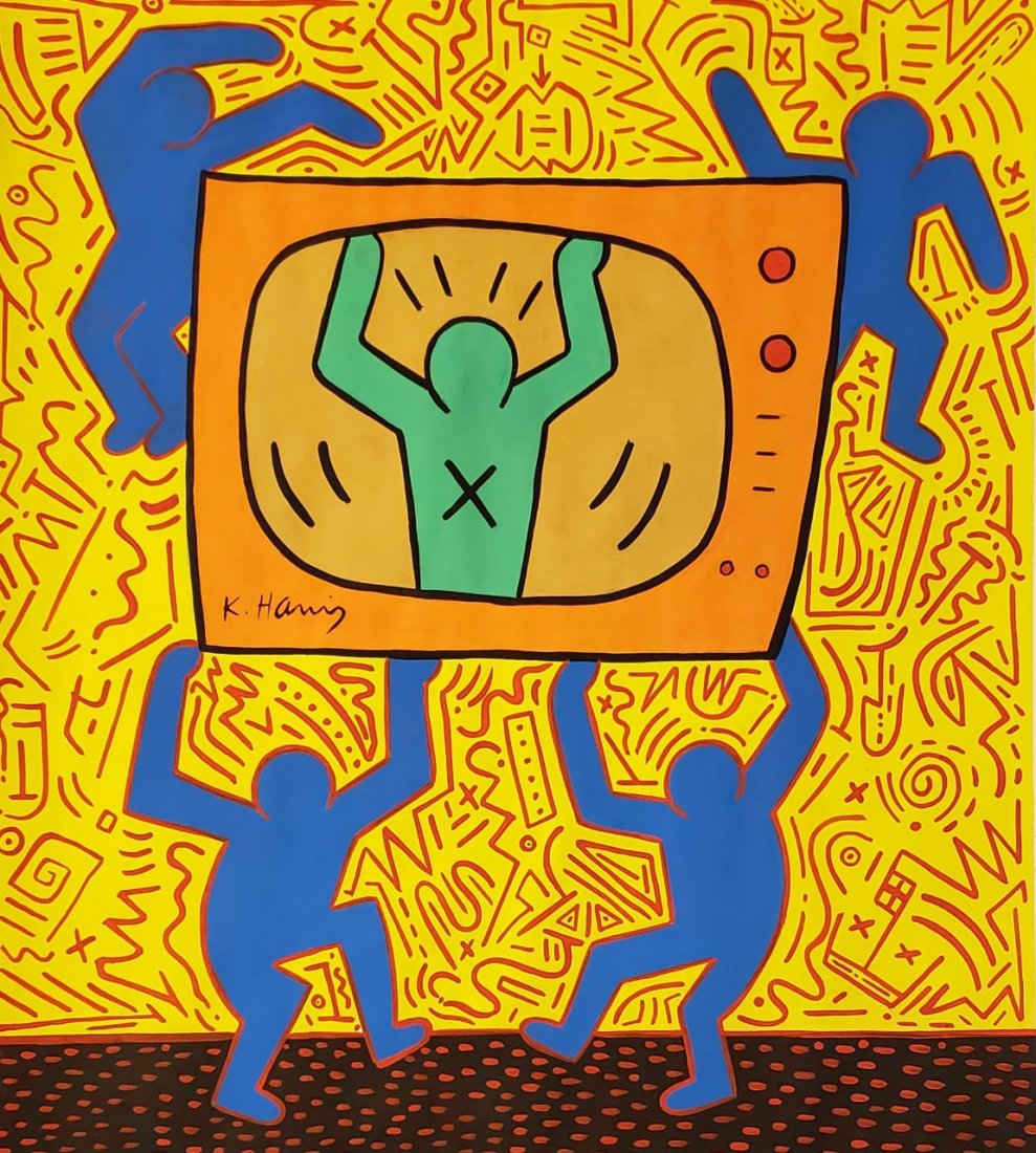 Keith Haring (Gouache on Paper ) in the style of: K. Hearing. Measures: 14 x 12 inches. Technique: Gouache on paper. Provenance:Acquired by the artist in New York as a gift. Private collection Lived between (May 4, 1958 – February 16, 1990) was an