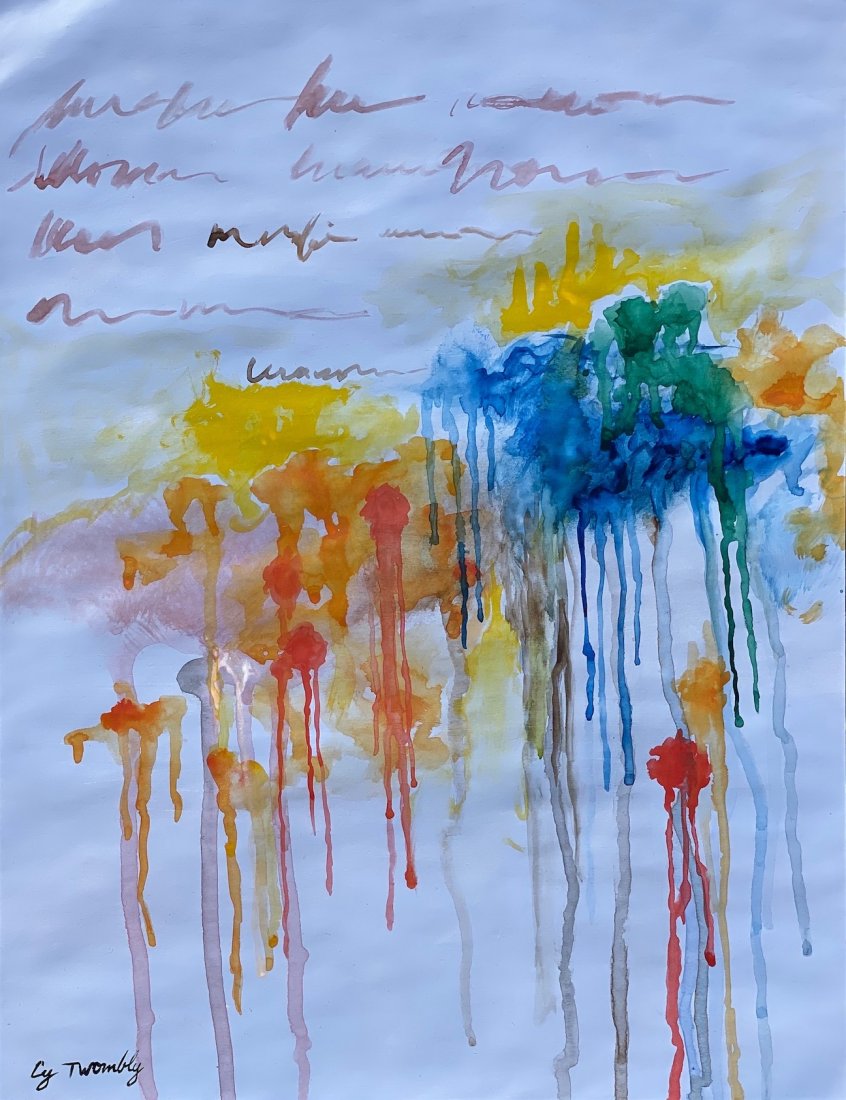Cy Twombly (Gouache on paper) In the Style: Cy Twombly appears lower left. Technique: Gouache on paper. Measures: 14 1/2 x 11 1/8 inches. Provenance: Acquired from the artist in Italy Anonymous sale in 2004 Private collection Europe .A Certific