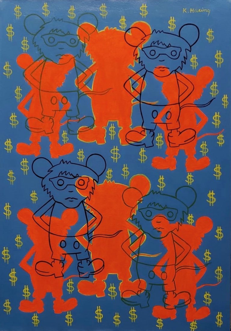 Keith Haring (Acrylic on Canvas) In the Style of: K. Haring appears upper right. Technique: Acrylic on canvas. Measures: 27 x 19 inches. Provenance: Collection of the Artist Jim Carter Texas Acquired in New York by 1987.A Certificate Accompanies this