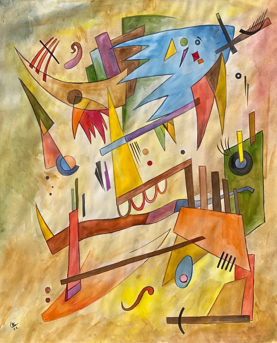 Wassily Kandinsky (Watercolor on Paper) in the style of: Kandinsky appears lower left. Technique: Watercolor on paper. Measures: 20 x 16 inches. Provenance: Private Collection Houston Texas Purchase in New York by 1978.A Certificate Accompanies this Piece.B