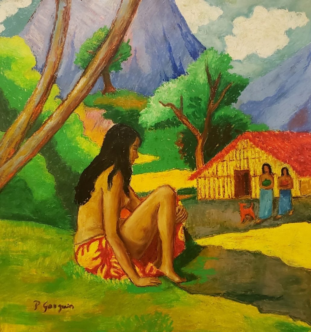 Paul Gauguin (Pastel on Paper) in the style of: P. Gauguin appears lower left. Technique: Pastel on paper. Measures: 13 7/8 x 13 inches. Provenance: Important Collection United Ststes , Purchase in Paris by 1955 Property from Jean davray.A Certific