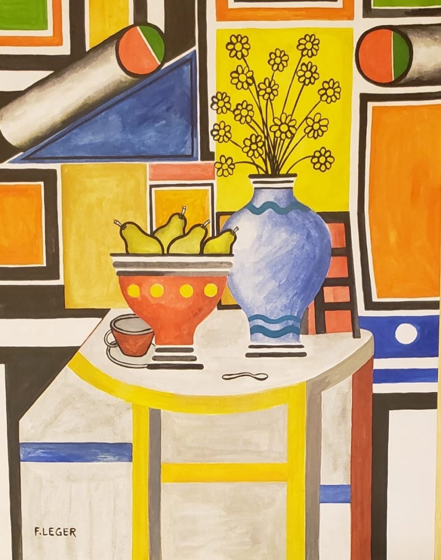 Fernand Leger (Gouache on Paper) In the Style of: F. Leger appears lower left. Technique: Gouache on on paper. Measures: 14 x 11 1/2 inches. Provenance: Collection of Ademaur Firgi Holland , Private Collection Europe. A Certificate Accompanies this p