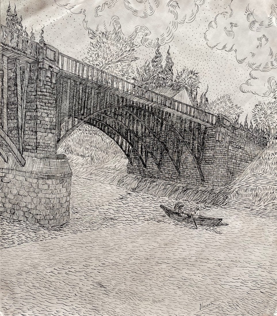 Vincent van Gogh (Ink on paper) In the Style of: Vincent appears lower right. Technique: Ink on paper. Measures: 15 x 13 inches. Provenance: Found in a Yew York Collection 5 Years Ago Purchase in Switzerland around 1945. A Certificate Accompanies th