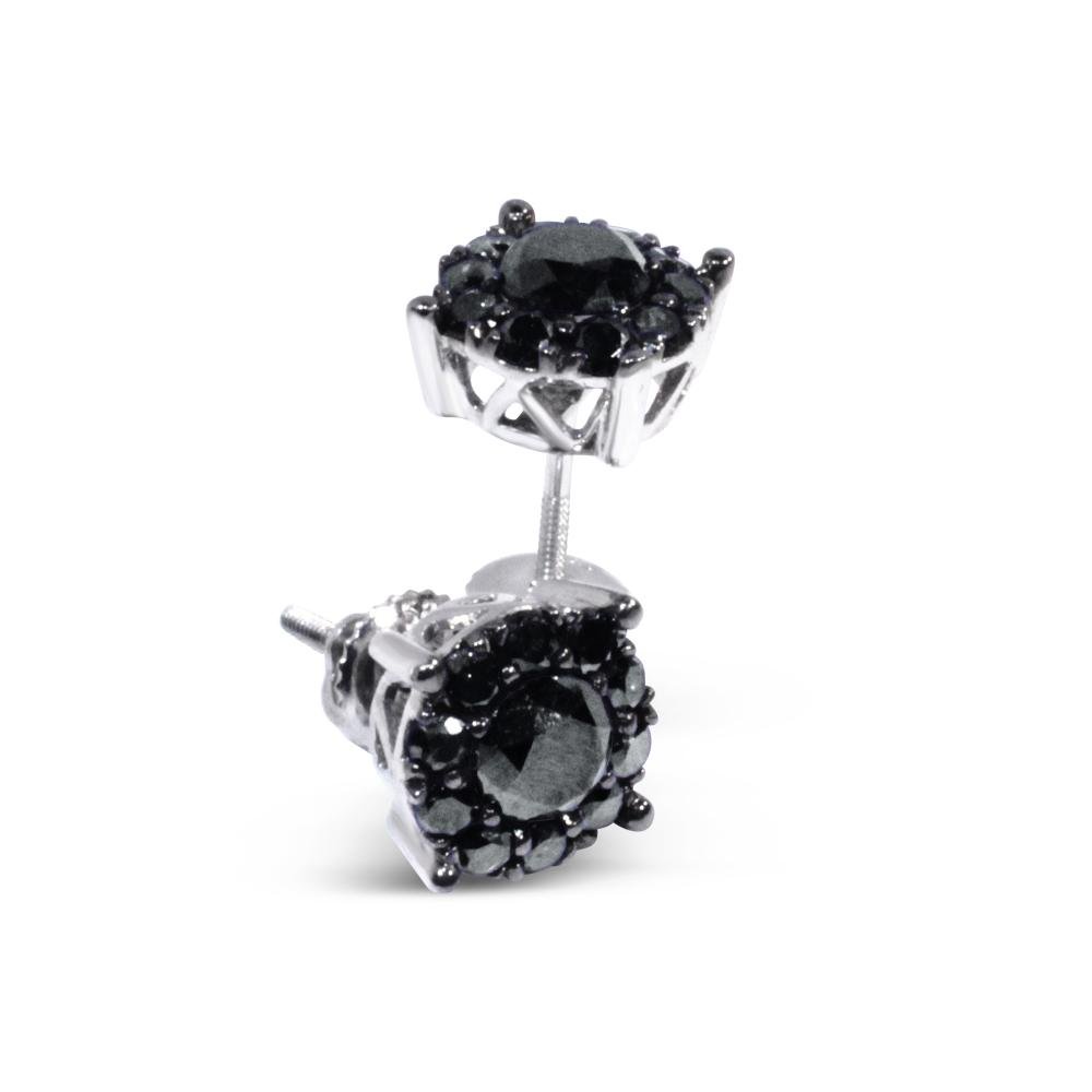 black Diamond Earrings: 14K white Gold/ Shape & Cut: Round Brilliant Cut/ Color: Fancy Black/ Quality: AAA./ Made in USA/