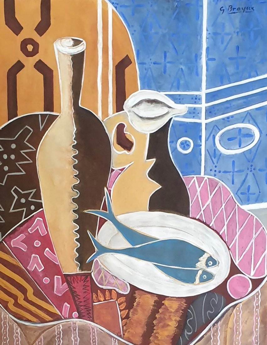 Georges Braque (Watercolor on Paper) in the style of: G Braque appears Upper Right. Technique: Gouache on Paper Painting. Measures: 15 X 12 Inches. Provenance: Acquired by the family of the present owner in 1952 private collection French. A Certificate a