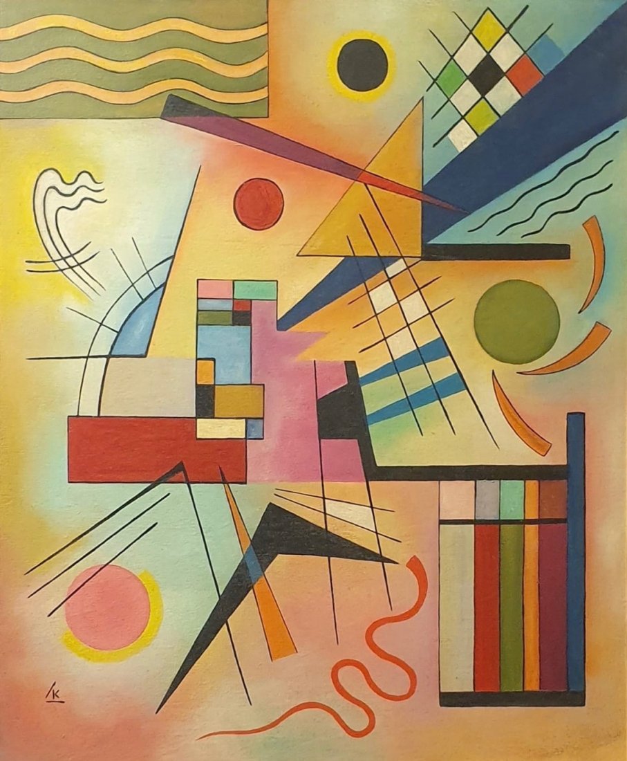Wassily Kandinsky (Oil on Canvas) in the style of: Kandinsky appears lower left. Technique: Oil on canvas. Measures: 24 x 20 inches. Provenance: Private Collection Colorado Acquired from Galka Scheyer Los Angeles , Descent by family.A Certificate Acco