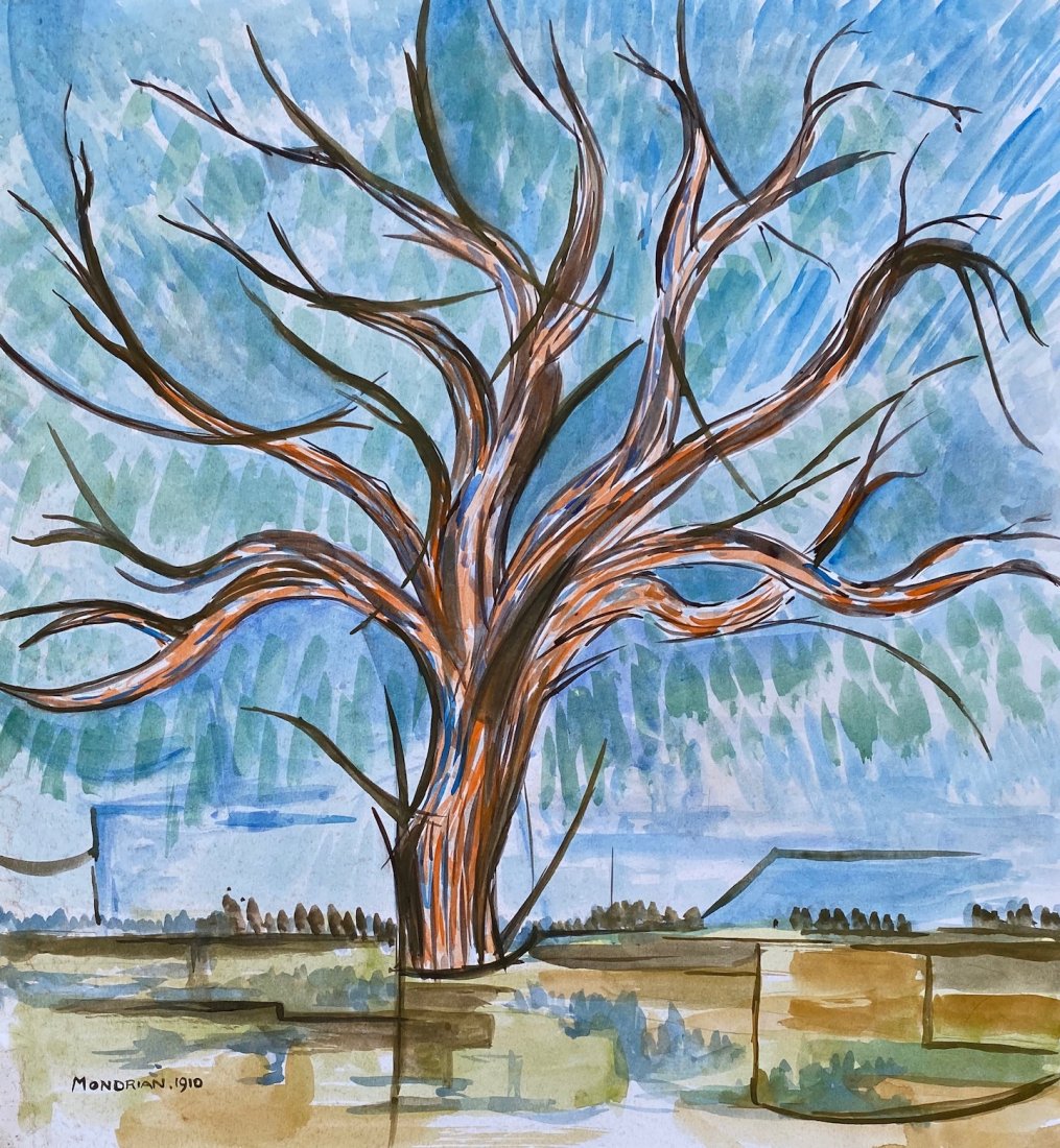 Piet Mondrian (Watercolor on Paper) in the style of: Mondrian 1910 appears lower left. technique: Watercolor on paper. Measures: 14 3/8 by 13 5/8 inches. Provenance:Private Collection Paris Jeanne Josephine , Sold in 1948 in Los Angeles California . Sel
