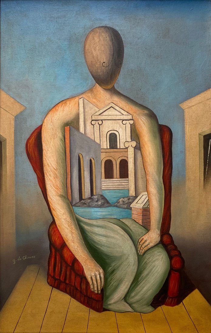 Giorgio de Chirico (Oil on Canvas) In the Style of: G. de Chirico Appears lower left. Technique: Oil on canvas Painting. Measures: 27 3/4 x 12 1/2 Inches. Provenance: Massimo Gigli Roma. Private collection United States. A Certificate accompanies this 