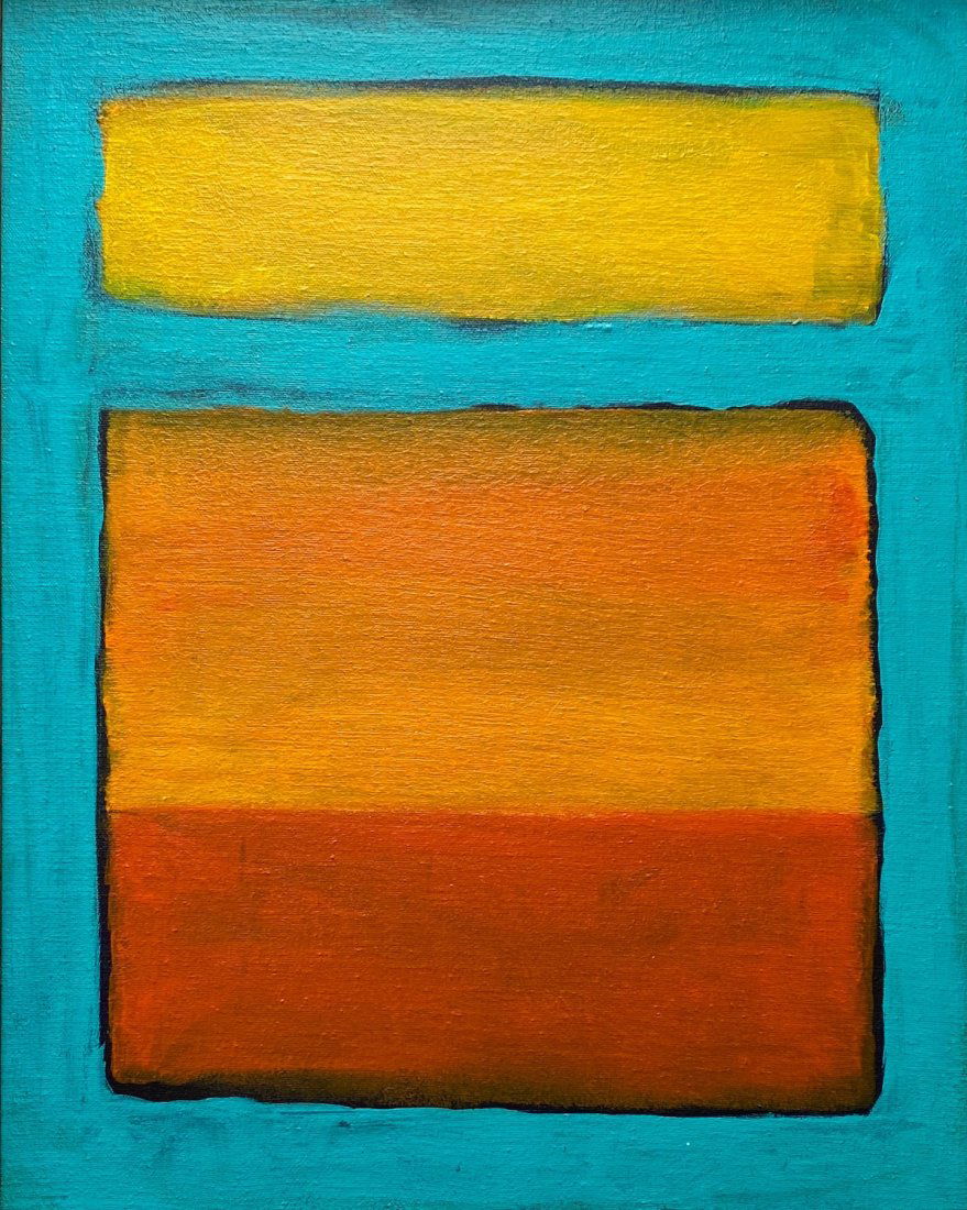 Mark Rothko (Oil on canvas) in the Style of: Mark Rothko Appears on the Back of the painting. Technique: Oil on canvas, Painting. Measures: 20 x 16 Inches. Provenance: Acquired by James Lariat in New York Then Descent to the Son of the last owne